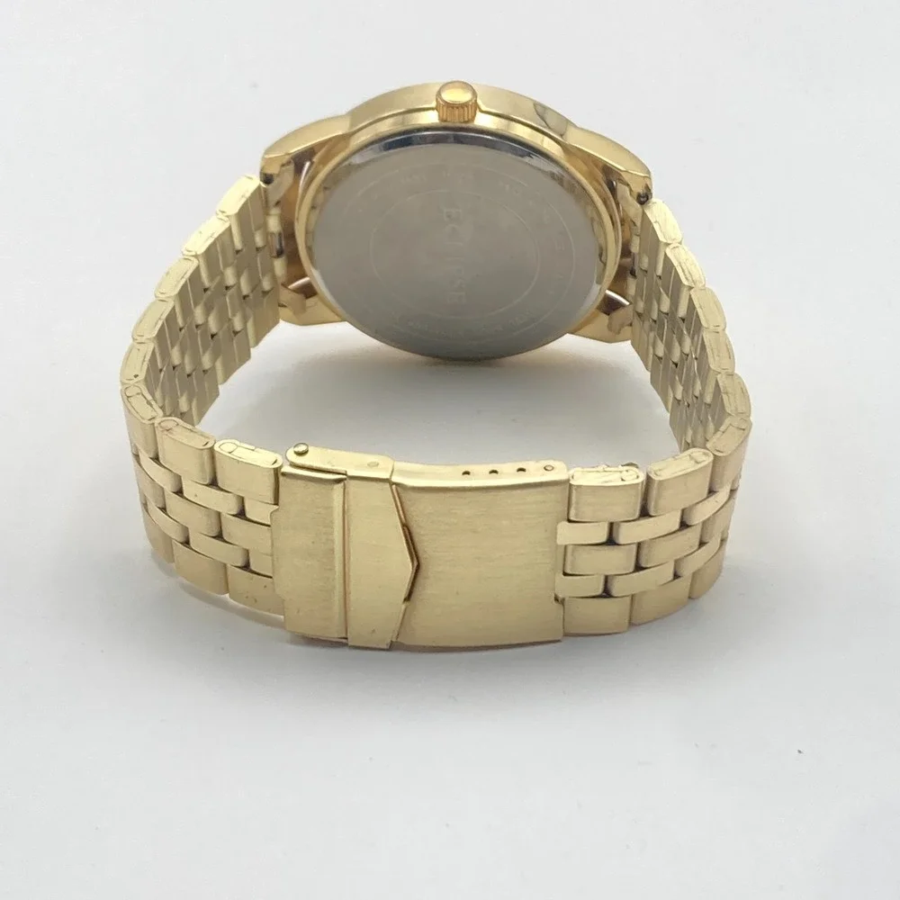 Eclipse Mens Watch 41mm Gold Tone Date Grey Dial 50M WR Classic New Battery 8